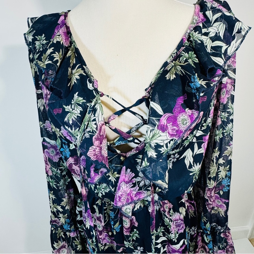 Xhilaration Floral Lace-Up Romper - Black and Purple - Picture 5 of 15
